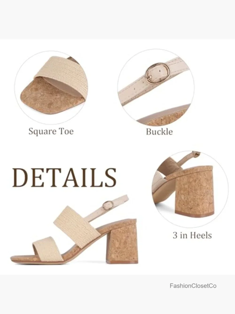 Block Chunky Heel Square Open Toe Sandals Ankle Strap Casual Dress Shoes